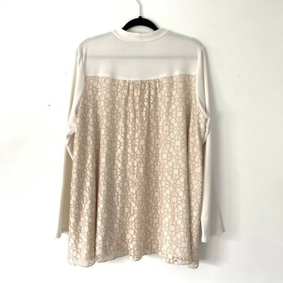 LOGO by Lori Goldstein XL Beige Zip Lace Cardigan - Picture 3 of 10